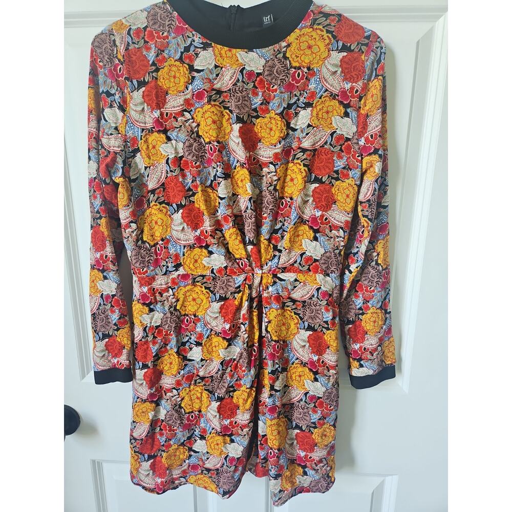 Zara TRF‎ Floral Paisley Twist Front Mini Dress Long Sleeve Multi Color Size M